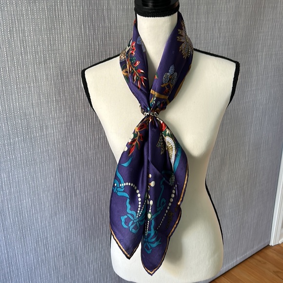 Nina Ricci Silk Scarf with Flowers and Birds - Picture 1 of 9